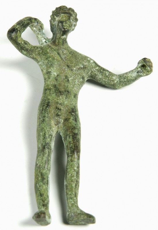 OBJEKTE AUS BRONZE. 
FIGUREN. 
Statuette des Herkules? römisch, schwingt Keule...