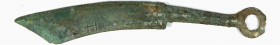 ASIEN. 
CHINA - Zhou-Dynastie 1122-256 v.Chr. Cu-Messermünze ca. 400 - 250 v. Chr. spitzköpfig L.15,5mm x 13mm 15,9g. Coole&nbsp; 5359&nbsp;var. . 
...
