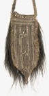 INDONESIEN. 
NEUGUINEA. "Bilum" Tragenetz der Asmat. Netzartig geflochtener Bast, rot, anthrazit, hellbraun in Streifen, anhängend Federrand, H.40cm,...