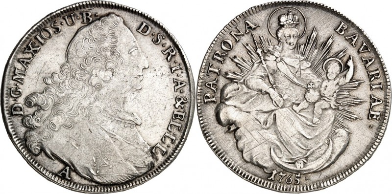 Bayern. 
Maximilian III. Joseph 1745-1777. Konv.-Taler 1765 A, Amberg. Geharn. ...