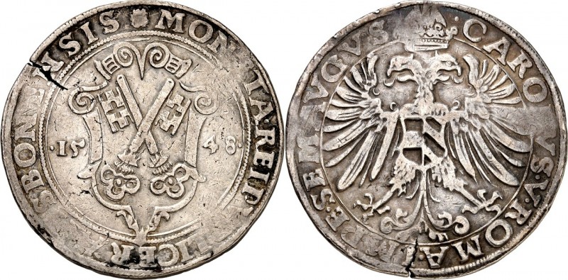 Regensburg-Freie Reichsstadt. 
z.Z. Karl V. 1519-1556. Guldiner 1548 Stadtschil...