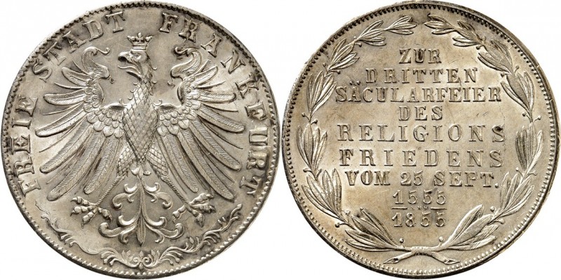 Frankfurt. 
Doppelgulden 1855 Religionsfrieden. AKS&nbsp; 42, J.&nbsp; 49, Th.&...