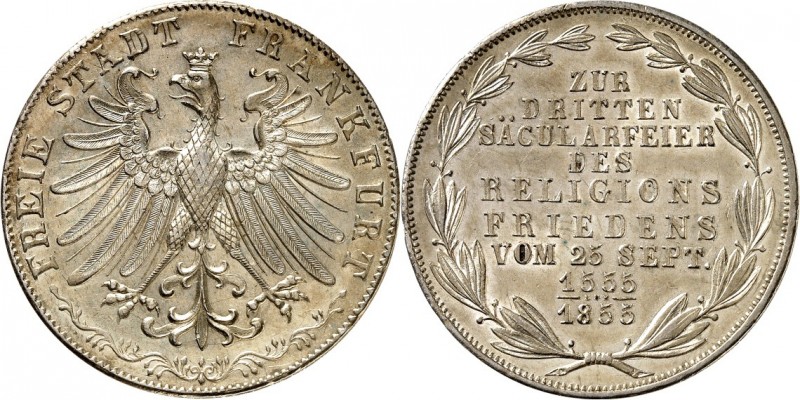 Frankfurt. 
Doppelgulden 1855 Religionsfrieden. AKS&nbsp; 42, J.&nbsp; 49, Th.&...