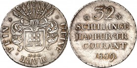 Hamburg, Stadt. 
32&nbsp;Schilling "1809" (1813) H.S.K. AKS&nbsp; 13, J.&nbsp; 39a, Gaed.&nbsp; 656. . 

l.just.,vz