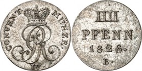 Hannover, Kgr.. 
Georg IV. 1820-1830. 4 Pfennige 1826 B. AKS&nbsp; 45, J.&nbsp; 19. . 

vz