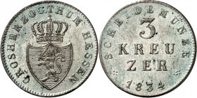 Hessen-Darmstadt. 
Ludwig II. 1830-1848. 3 Kreuzer 1833,1834. AKS&nbsp; 111, J.&nbsp; 31. (2). 

vz