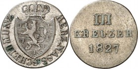 Nassau. 
Wilhelm 1816-1839. 3 Kreuzer 1827 var.HERZ.NASS. AKS&nbsp; 49, J.&nbsp; 34. . 

kl. Druckst.,ss
