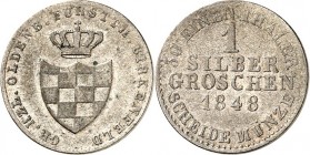 Oldenburg. 
Paul Friedrich August 1829-1853. 1 Silbergroschen 1848 für Birkenfeld. AKS&nbsp; 21, J.&nbsp; 60. . 

s-ss