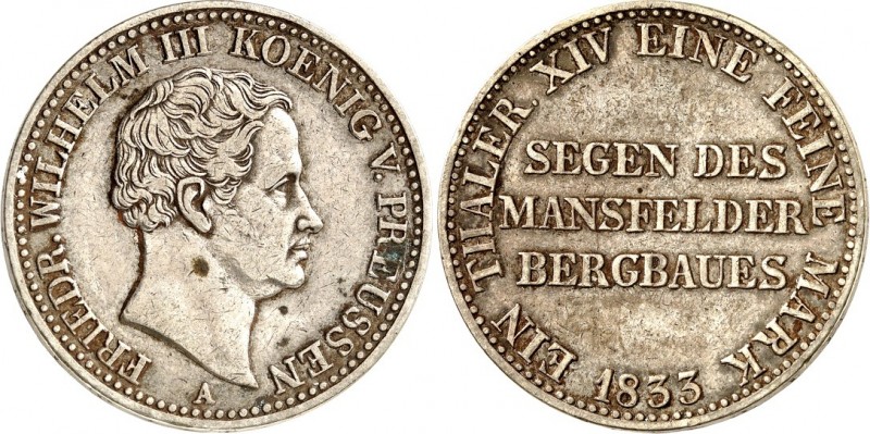 Preussen. 
Friedrich Wilhelm III. (1797-)1806-1840. Taler 1833 Ausbeute Mansfel...