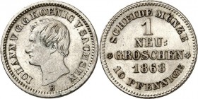 Sachsen, Königreich. 
Johann 1854-1873. 1&nbsp;Neugroschen (10&nbsp;Pfennige) 1868&nbsp;B. AKS&nbsp; 148, J.&nbsp; 129. . 

vz