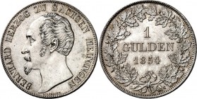 Sachsen-Meiningen. 
Bernhard Erich Freund, selbstständig 1822-1866. Gulden 1854. AKS&nbsp; 189, J.&nbsp; 444. . 

vz-St