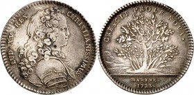EUROPA. 
FRANKREICH. 
Louis XV. 1715-1774. Jeton 1723 (v. J.C. Roettiers) a.d. Marine. Brb. d. Königs im Harnisch n.r. // CRESCIT PROLE NOVA Lorbeer...