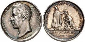EUROPA. 
FRANKREICH. 
Charles X. 1824-1830. Miniaturmedaille 1825 (v. Gayrard) a. s. Krönung am 29. Mai in Reims. Kopf n.l. / CORONAM FAVENTE DEO SV...