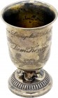DEUTSCHE STÄDTE. 
Alphabetisch. 
LAASPHE. Pokal 1864 Erinnerung an das Laaspher Schützenfest - Dem Könige. Gravur Eichenzweige u.Schrift Ag 10,3 cm ...