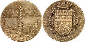 ARCHITEKTUR. 
DOME, MÜNSTER, KIRCHEN, KAPELLEN. 
REIMS. Kathedrale. Medaille 1915 (v. L. Chavalliaud) a.d. Zerstörung der Kathedrale durch deutsche ...