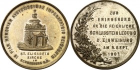 ARCHITEKTUR. 
DOME, MÜNSTER, KIRCHEN, KAPELLEN. 
SCHNEEBERG. St. Elisabeth-Kirche. Medaille 1901 (o. Sign.) zur Erinnerung a.d. Schlusssteinlegung u...