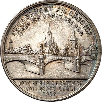 BRÜCKEN. 
Brücken in DEUTSCHEN STÄDTEN. 
ULM. Medaille 1912 (v. F. Miller) a. ...