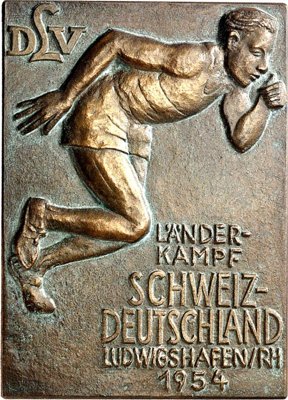 SPORT. 
LEICHTATHLETIK. 
Lauf. Einseitige Plakette 1956 (o. Sign.) d. Deutsche...