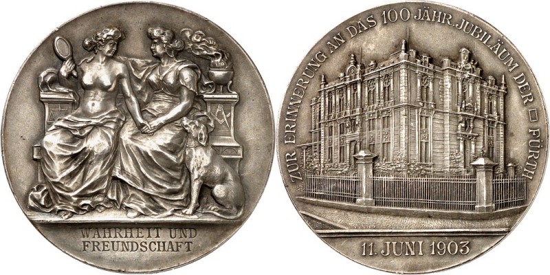 RELIGION UND ETHIK. 
FREIMAURER. 
FÜRTH. Medaille 1903 (v. Lauer) auf das 100j...