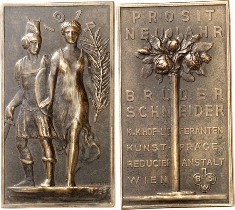 RELIGION UND ETHIK. 
KALENDER- u. JAHRESMEDAILLEN. 
Plakette 1914 (H. Schneide...