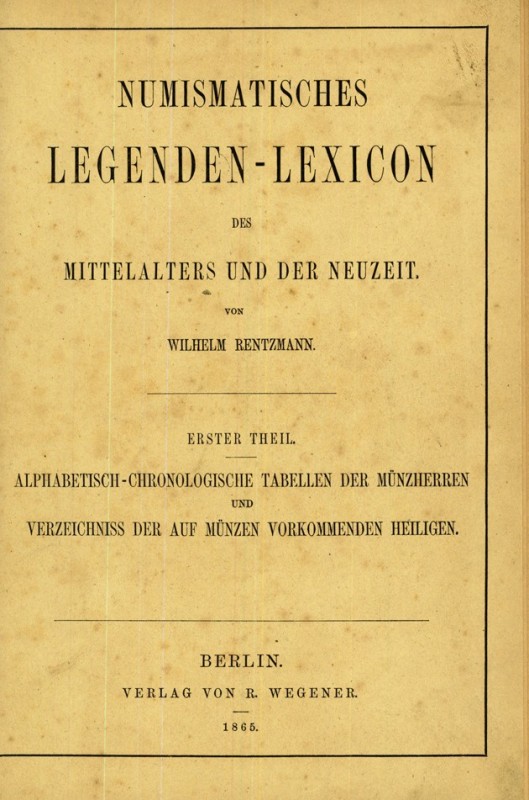 ALLGEMEIN. 
Lexika, Nachschlagewerke. 
RENTZMANN, W. Alphabetisch- Chronologis...