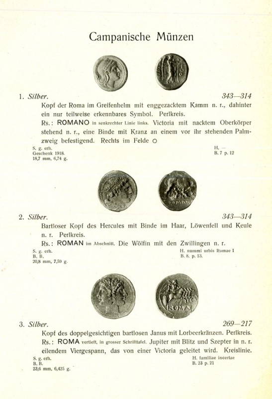 ANTIKE. 
Römer. 
WEGELI, R. / HOFER, P. Die Münzen der römischen Republik. Inv...