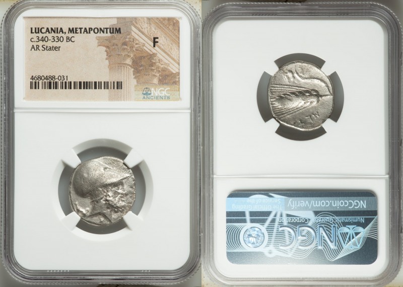 LUCANIA. Metapontum. Ca. 340-330 BC. AR stater (21mm, 3h). NGC Fine. S- and Ami-...