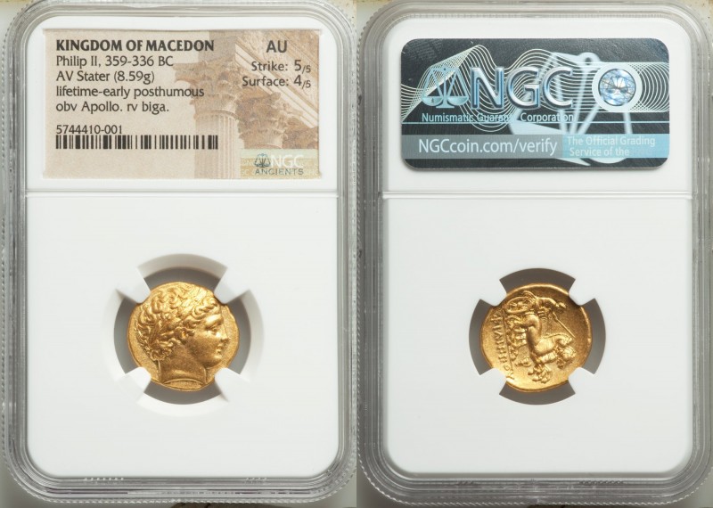 MACEDONIAN KINGDOM. Philip II (359-336 BC). AV stater (19mm, 8.59 gm, 3h). NGC A...