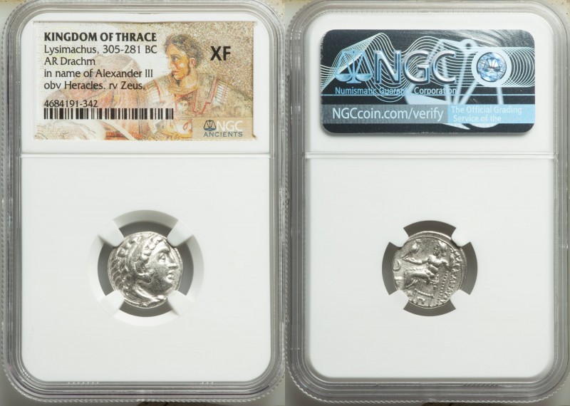 THRACIAN KINGDOM. Lysimachus (305-281 BC). AR drachm (16mm, 1h). NGC XF. Posthum...
