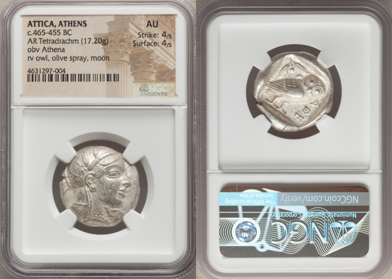 ATTICA. Athens. Ca. 465-455 BC. AR tetradrachm (23mm, 17.20 gm, 7h). NGC AU 4/5 ...