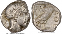 ATTICA. Athens. Ca. 440-404 BC. AR tetradrachm (25mm, 17.16 gm, 1h). NGC Choice XF 4/5 - 3/5. Mid-mass coinage issue. Head of Athena right, wearing cr...