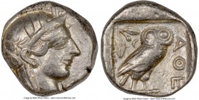 ATTICA. Athens. Ca. 440-404 BC. AR tetradrachm (24mm, 17.18 gm, 11h). NGC VF 5/5 - 4/5. Mid-mass coinage issue. Head of Athena right, wearing crested ...