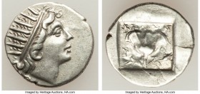 CARIAN ISLANDS. Rhodes. Ca. 88-84 BC. AR drachm (15mm, 2.28 gm, 1h). VF. Plinthophoric standard, Philon, magistrate. Radiate head of Helios right / ΦI...