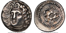 CARIAN ISLANDS. Rhodes. Ca. 84-30 BC. AR drachm (18mm, 11h). NGC Choice XF. Radiate head of Helios facing, turned slightly left, hair parted in center...