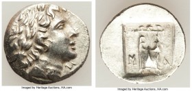 LYCIAN LEAGUE. Masicytes. Ca. 48-20 BC. AR hemidrachm (15mm, 1.79 gm, 12h). AU. Series 1. Laureate head of Apollo right; Λ-Y below / M-A, cithara (lyr...