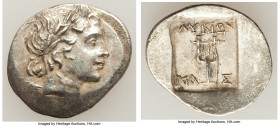 LYCIAN LEAGUE. Masicytes. Ca. 48-20 BC. AR hemidrachm (18mm, 2.04 gm, 12h). Choice XF. Series 2. Laureate head of Apollo right, bow and quiver over le...