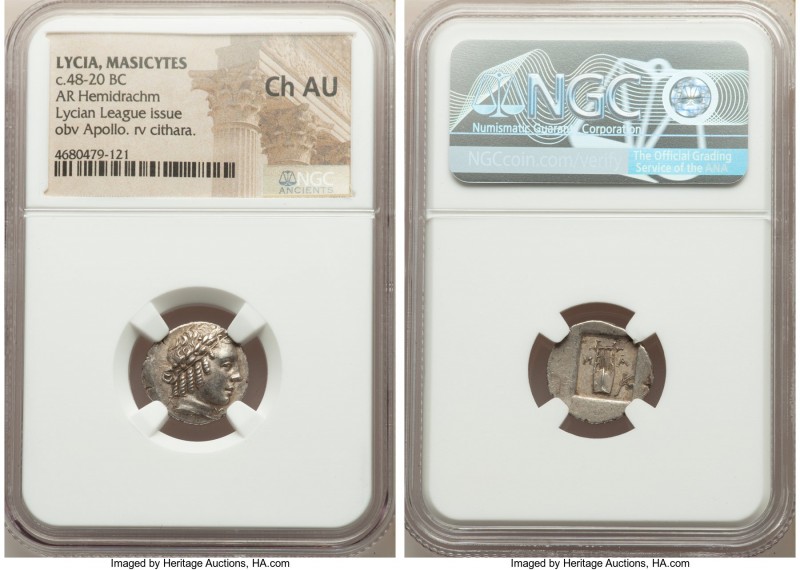 LYCIAN LEAGUE. Masicytes. Ca. 48-20 BC. AR hemidrachm (16mm, 12h). NGC Choice AU...