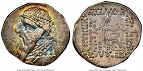 PARTHIAN KINGDOM. Mithradates II (ca. 121-91 BC). AR drachm (20mm, 1h). NGC AU. Rhagae, ca. 109-96/5 BC. Diademed, draped bust of Mithradates II left,...