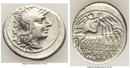 Q. Marcius (ca. 118-117 BC). AR denarius (22mm, 3.35 gm, 3h). VF. Rome. Helmeted head of Roma right with curl on left shoulder, X (mark of value) behi...