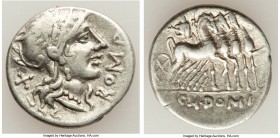 Cn. Domitius Ahenobarbus (ca. 116-115 BC). AR denarius (20mm, 3.91 gm, 4h). Choice VF. Rome. ROMA, head of Roma right, wearing winged helmet decorated...