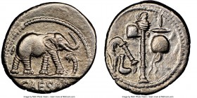 Julius Caesar, as Dictator (49-44 BC). AR denarius (18mm, 3.79 gm, 10h). NGC AU 4/5 - 3/5, brushed. Military mint traveling with Caesar in northern It...