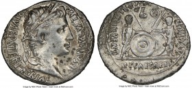Augustus (27 BC-AD 14). AR denarius (20mm, 1h). NGC VF. Lugdunum, 2 BC-AD 4. CAESAR AVGVSTVS-DIVI F PATER PATRIAE, laureate head of Augustus right / A...