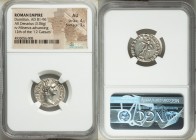 Domitian (AD 81-96). AR denarius (19mm, 3.06 gm, 7h). NGC AU 4/5 - 3/5. Rome, AD 86. IMP CAES DOMIT AVG-GERM P M TR P XIII, laureate head of Domitian ...