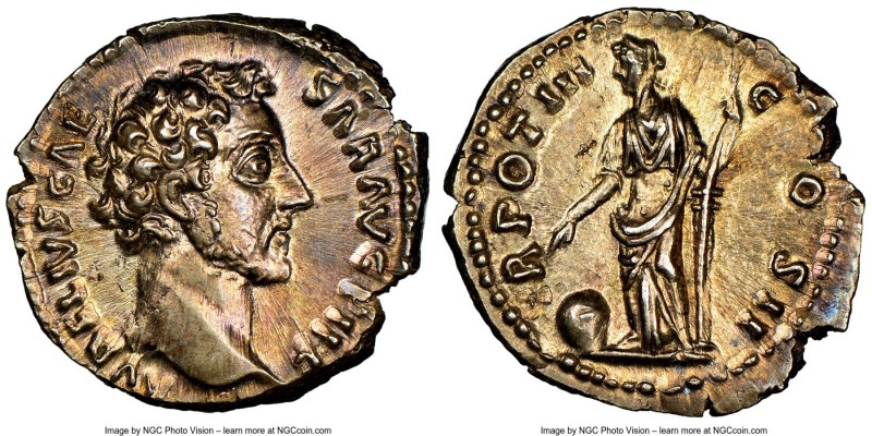 Marcus Aurelius, as Caesar (AD 161-180). AR denarius (19mm, 3.19 gm, 5h). NGC Ch...