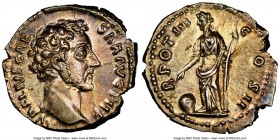 Marcus Aurelius, as Caesar (AD 161-180). AR denarius (19mm, 3.19 gm, 5h). NGC Choice AU 5/5 - 5/5. Rome, AD 148-149. AVRELIVS CAE-SAR AVG PII F, bare ...