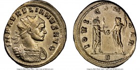 Aurelian (AD 270-275). BI antoninianus (23mm, 12h). NGC Choice AU, brushed. 2nd officina. IMP AVRELIANVS AVG, radiate, draped and cuirassed bust of Au...
