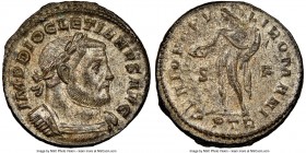 Diocletian (AD 284-305). BI follis or nummus (27mm, 6h). NGC Choice AU, Silvering. Trier, 1st officina, AD 303-305. IMP DIOCLETIANVS AVG, laureate, cu...