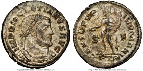 Diocletian (AD 284-305). BI follis or nummus (27mm, 6h). NGC AU, Silvering. Trier, 1st officina, AD 303-305. IMP DIOCLETIANVS AVG, laureate, cuirassed...