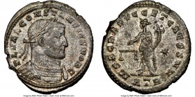 Constantius I, as Caesar (AD 305-306). BI follis or nummus (29mm, 6h). AU, Silvering. Trier, 2nd officina, AD 302-303. FL VAL CONSTANTIVS NOBIL C, lau...