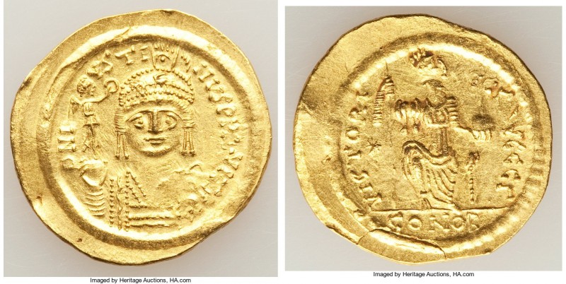 Justin II (AD 565-578). AV solidus (22mm, 4.35 gm, 7h). About XF. Constantinople...